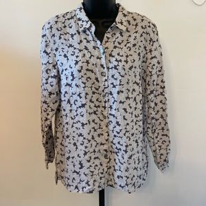 J JILL Love Linen Essential Shirt Size Medium Long Sleeve Button Up Gray